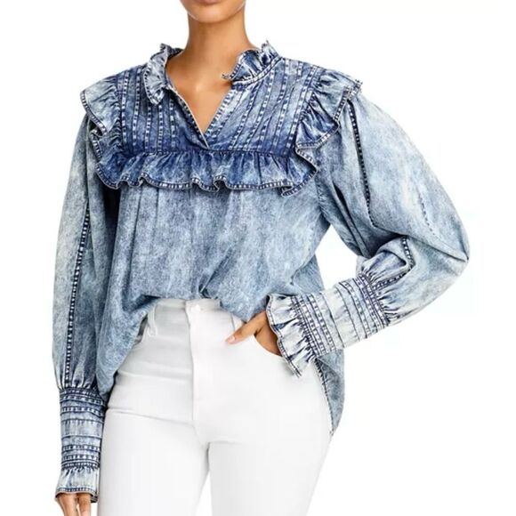 Sea Tops - Sea New York Blue acid denim Ruffled Blouse, M